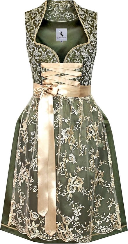 Midi-dirndl met kanten schort en elegante kleuren, maat 32-54