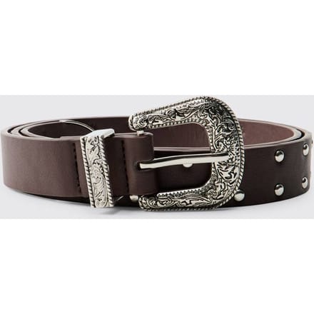 PU Western Buckle Belt | Brown | Size Medium/Large