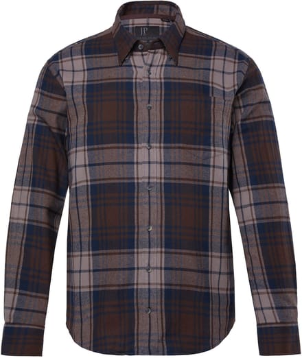 JP 1880 - Heren - Geruit flanellen overhemd lange mouwen Modern-Fit - Aarde bruin - Maat 8XL