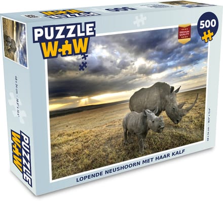 Puzzel Neushoorn - Kalf - Dieren - Legpuzzel - Puzzel 500 stukjes
