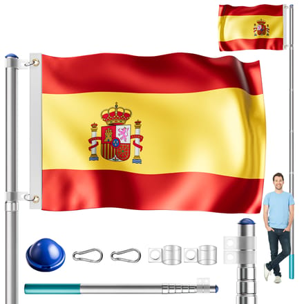 Monzana Vlaggenmast - Vlag Spanje Aluminium 6,3m - Verstelbare Hoogte