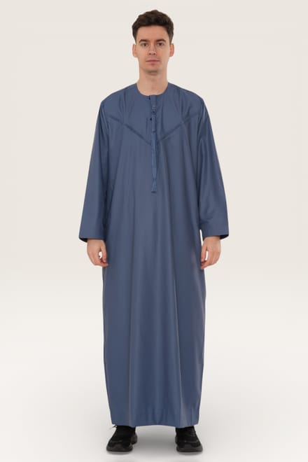 Heren blauwe Eid Marokkaanse Jubba Robe Djellaba Ramadan Eid Thobe LFS-HM11