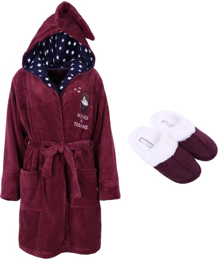 Set: Warme badjas, sterren HARRY POTTER + pantoffels S Maat, 40-41 EU