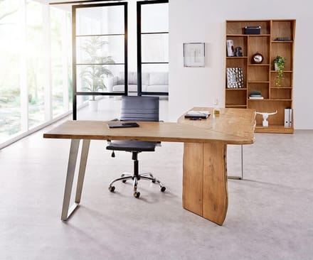 Bureautafel Live-Edge Acacia Natuur180x180 Frame zilver boomkant bureau