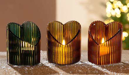 Waxinelicht houder lovely amber Set van 3 - 9 cm H - glas  - moederdag - valentijnsdag - herdenken - geschenk