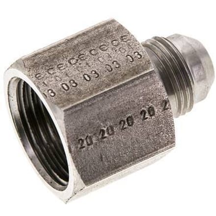 JIC  Verloopnippel UNF 3/4''-16 Buitendraad X UN 1-1/16''-12 Binnendraad RVS 210bar