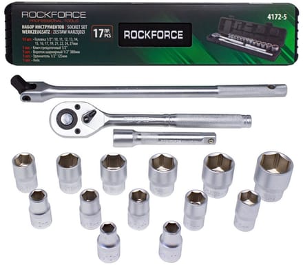 Rock Force RF-4172-5MPB - Dopsleutelset - 17-delig - Chroom-vanadium - Grijpoor handvat