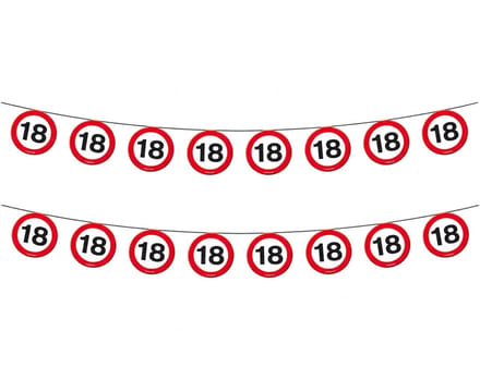 2x Vlaggenlijn versiering 18 jaar verkeersborden 10 meter