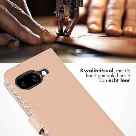 Selencia Hoesje - Geschikt voor Google Pixel 9a - Echt Lederen Bookcase - Dusty Pink