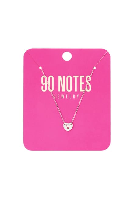 90 NOTES - Initial Heart Ketting - Letter V - zilverkleurig