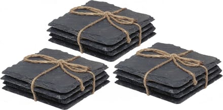 Cuisine Elegance - 8x Leisteen onderzetters - vierkant - antraciet - 10 cm
