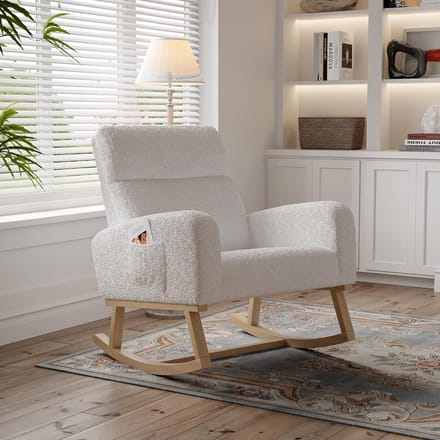 Schommelstoel - Relaxstoel - Ontspannen Zitten - Stevig Houten Frame - 96 cm Hoog - Wit