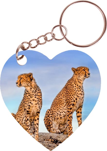Sleutelhanger hartje 5x5cm - 2 Cheethas op Rots