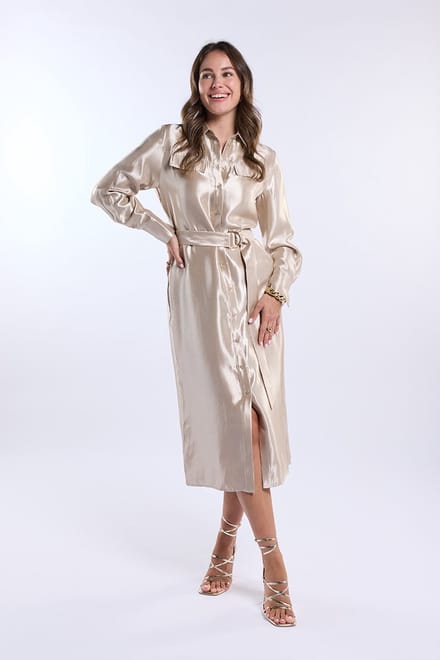 Freebird Wv-shiny-twill-vis-26-1 Dames - Jurk - Goud - Maat M