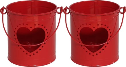Gerimport Theelichthouder/kaarsenhouder - 2x - rood - zink - D9 x H10 cm