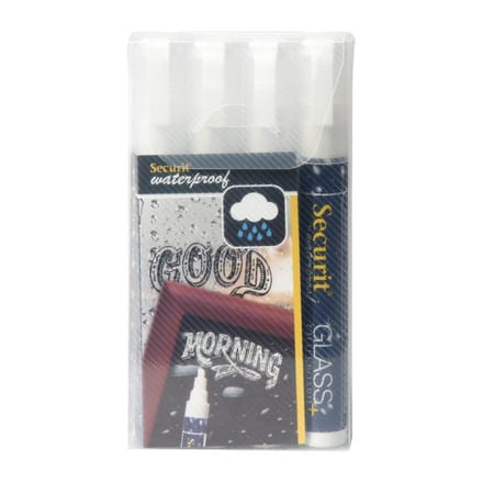 Securit Watervaste krijtstift (Glas + Krijtbord) in wit met 2-6mm penpunt (4 stuks)