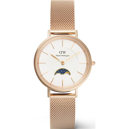 Daniel Wellington Petite Moonphase Quartz Analoog Horloge Roségoudkleurig Kast Gemaakt Van 100% Pvd-Gecoat Roestvrij Staal En Een Armband Van 100% Roestvrij Staal 32 DW00100773