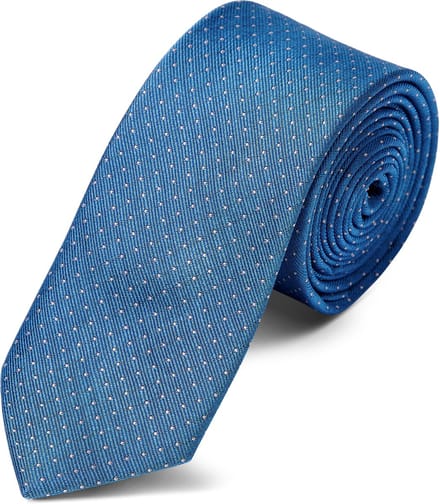 Blauwe 6 cm Brede Zijden Stropdas met Polkadotmotief