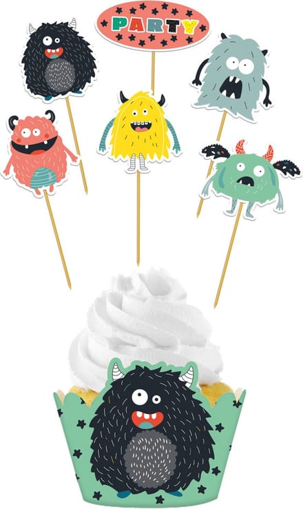 Folat - Cupcake decoratie set monster - 6 stuks