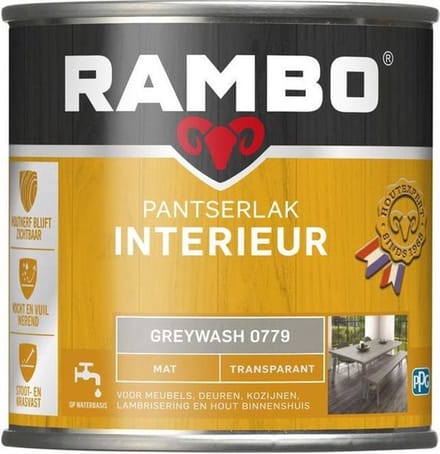 Rambo Pantserlak Interieur - Transparant Mat - Houtnerf Zichtbaar - Greywash - 1.25L
