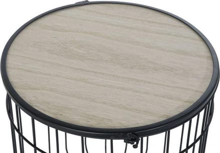 ITEM Bijzettafels - 2x stuks - rond - zwart metaal - hout - 40/42 cm