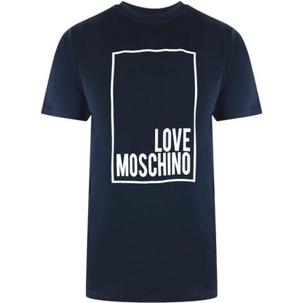Love Moschino Heren Box Logo T-shirt (Marineblauw)
