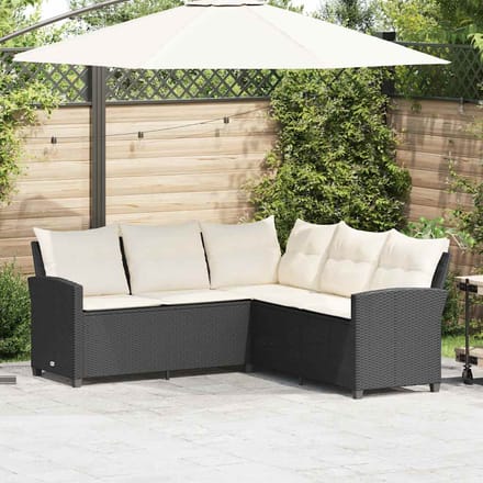 vidaXL - Loungebank - met - kussens - L-vormig - poly - rattan - zwart