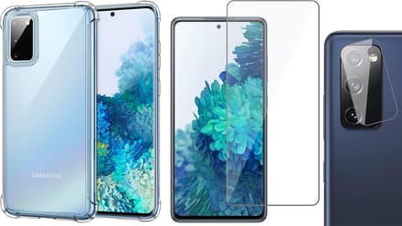 Hoesje geschikt voor Samsung Galaxy S20 FE - Screenprotector GlassGuard & Camera Lens Screen Protector - Back Cover Case ShockGuard Transparant