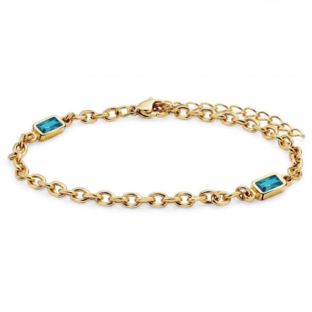 Prism | Vergulde armband met saffierblauwe stenen van kristalglas en 2 schakels