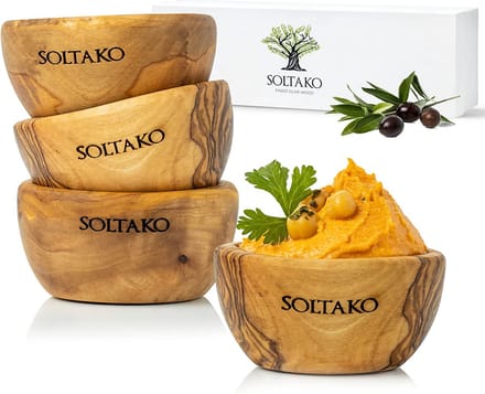 Soltako dip & snackschaal olijfhout 6 cm set 4 stuks