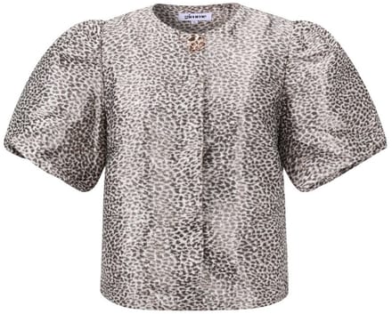 Statement Top Dames – Puff Sleeves – Leopard Print – Korte Mouwen – Maat M – Modieuze Blouse Khaki - luipaard print