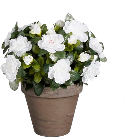 Mica Decorations Azalea Kunstplant in Bloempot Stan - H31 x Ø26 cm - Wit