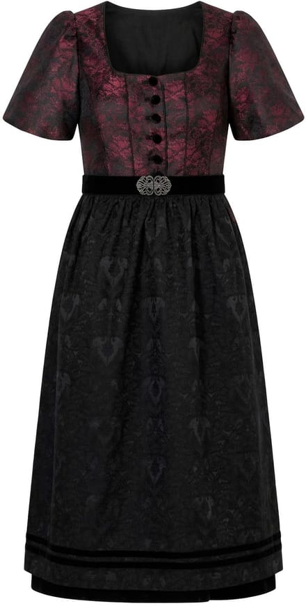 Ulla Popken - Dames - Dirndl jacquard vierkante halslijn halve pofmouwen - Donker wijnrood - Maat 44