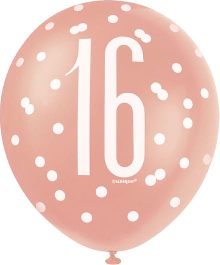 Ballonnen 16 jaar Glitz Rose Goud | 6 stuks