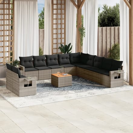 vidaXL - 12-delige - Loungeset - met - kussens - poly - rattan - grijs
