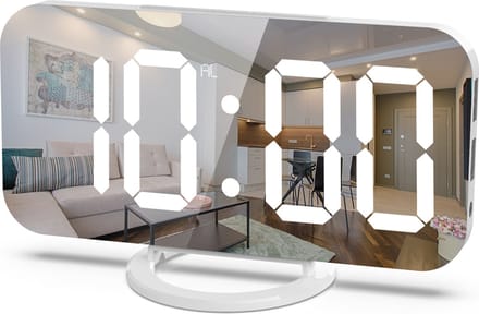 Digitale wekker - Moderne LED spiegel digitale wekker-groot schermwekker met 2 USB-3 helderheidsniveaus - Wit