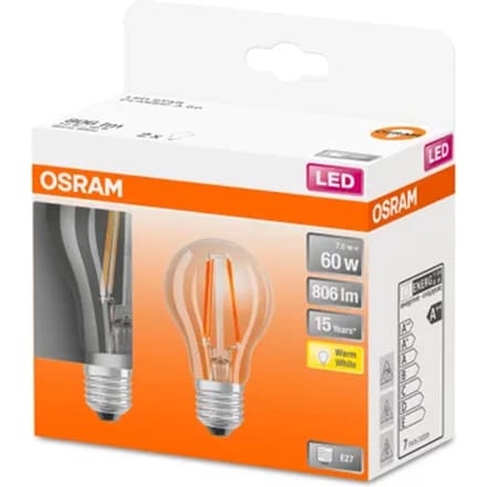 Osram Ledfilamentlamp Peertje Retrofit - D6cm - Warm Wit - E27 - 6,5w - 2 Stuks