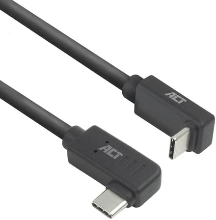 ACT USB 3.0 10Gbps 60W USB Type-C (haaks links/rechts) naar USB Type-C (haaks boven/beneden) kabel, 2 meter AC7482