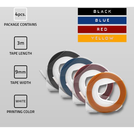 Qoltec Set 4 3D-tapes voor DYMO Omega Extruder |   9 mm x 3 m |   4 kleuren |   zelfklevend