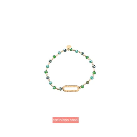 Day&Eve by Go Dutch Label Armband (Sieraad) Elastisch Ovaal Gehamerd Kralen Groen