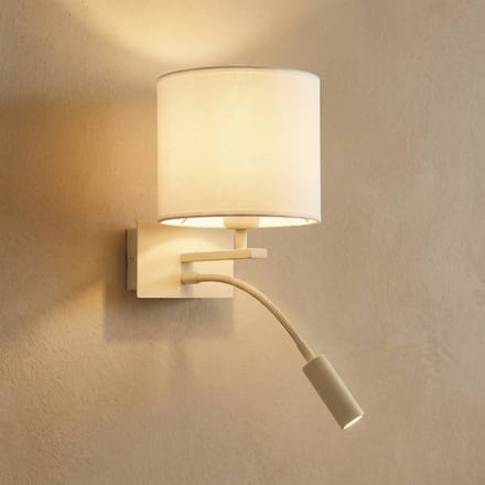Argon Bilo wandlamp, beige, textiel, 2-lamps, leeslampje