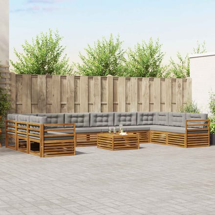 vidaXL - Sofa-Sets - 11 - st - Natuurlijk - en - Licht - Grijs - Massief - Acacia - Hout