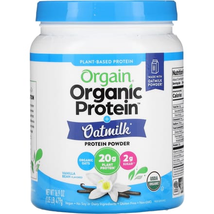 Orgain, poudre de protéines bio, avec flocons d'avoine, à base de plantes, gousse de vanille, 1,05 lb (479 g)