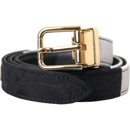 Dolce & Gabbana Zwart Witte Patchwork Gouden Metalen Gesp Riem