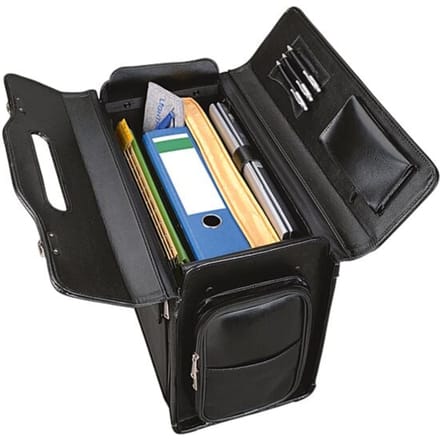 Alassio pilotenkoffer, met draaggreep, met laptopvak, rundsleer, zwart