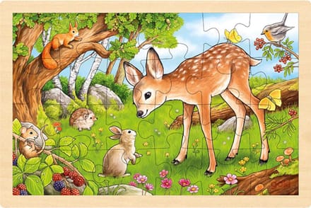 GOKI Puzzel - Reekalf - 24 Stukjes - 30X30X0,8Cm - Hout - 3 Jaar