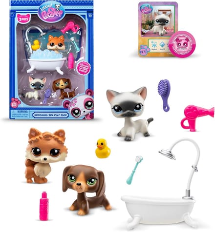 Littlest Pet Shop Grooming Spa Play Pack - 7 diertjes - Speelfiguren set