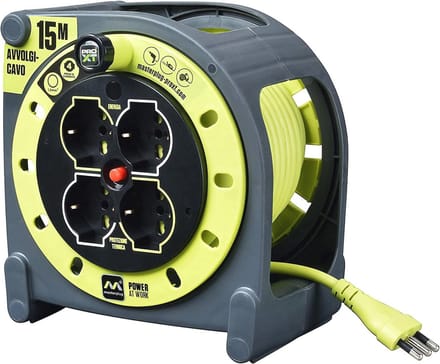 Kabelhaspel 15 meter met 4 stopcontacten, verlengkabel 16 A met LED-display