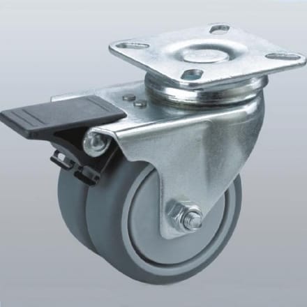Dubbel zwenkwiel geremd met topplaat - 50mm - 90kg