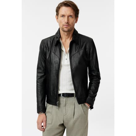 John Varvatos Western Yoke Zip Jacket With Multi Welt Black Größe: 56 | Lederjacken Outlet | Herren | Schwarz